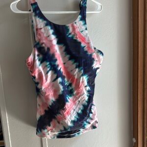 Athleta Blue and White Sleeveless Fitted Tankini Top
